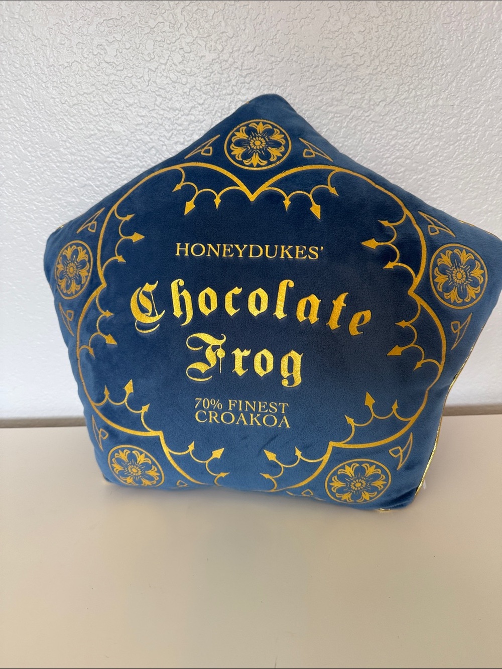 Honeydukes Chocolate Frog Plush Pillow - Navy & Gold NWOT